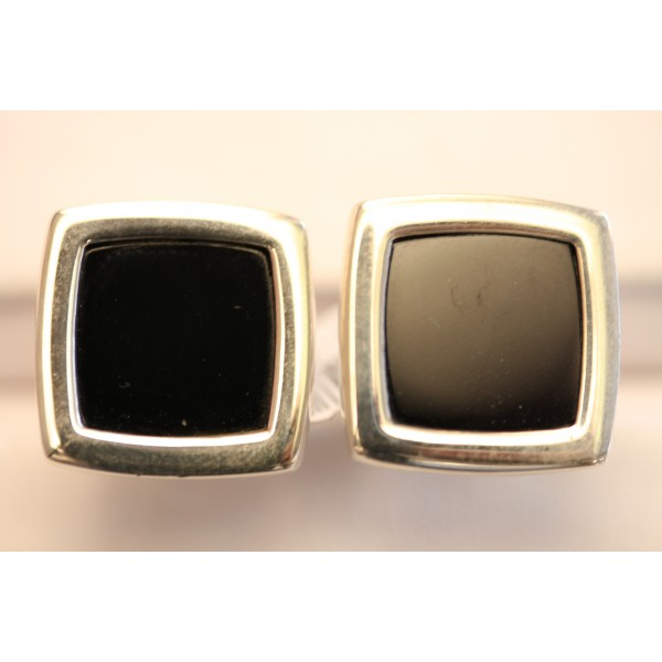 Classic black enamel sterling silver cufflinks