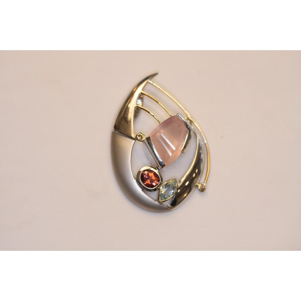 Rose quartz, tourmaline, aquamarine pendant
