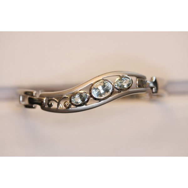 Aquamarine silver bangle bracelet