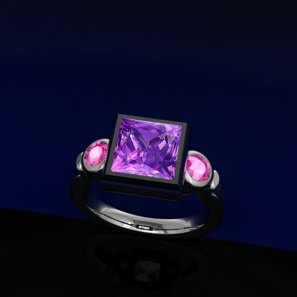 Triple Bezel with synthetic pink sapphire