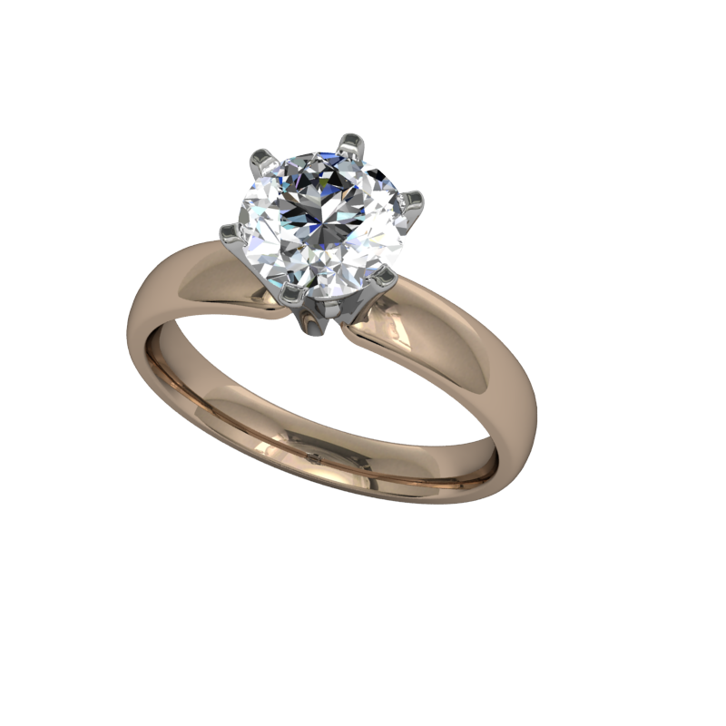 Classic flared solitaire- 6 prong - Rose 01