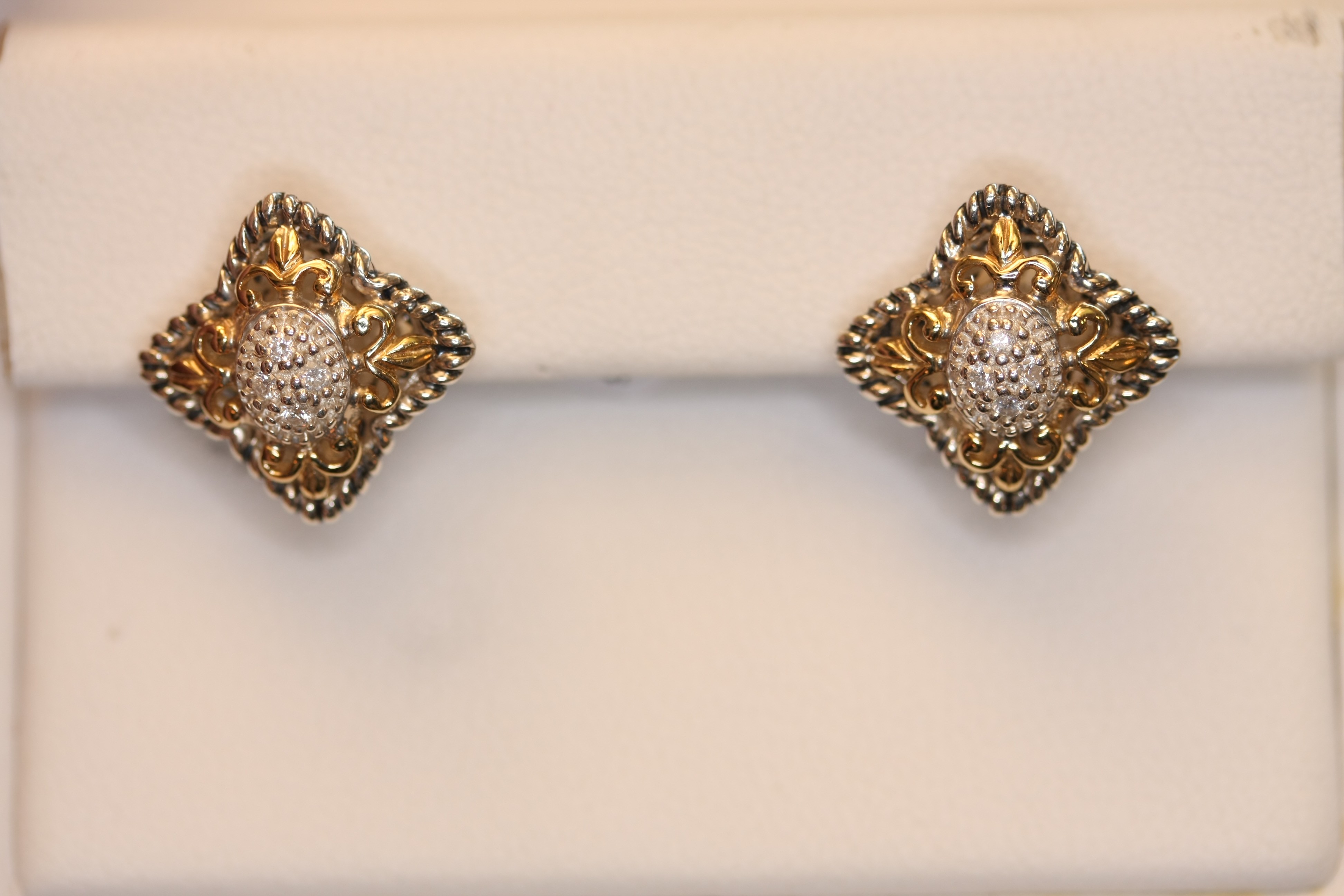 Flor de lis 14kt diamond and sterling earrings